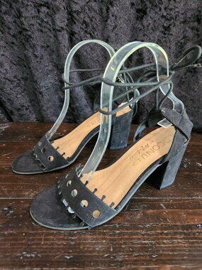 Coconuts by Matisse Melrose Black Block Heel Tie Sandal/Sz. 6 NWOB